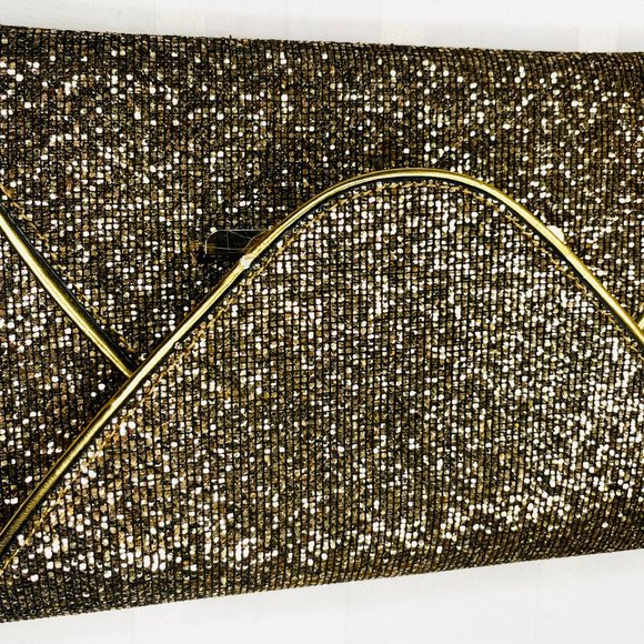 Vintage Gold Sparkle Clutch – 1990s – Satin Lining – Elegant Evening Bag - Picture 8 of 8